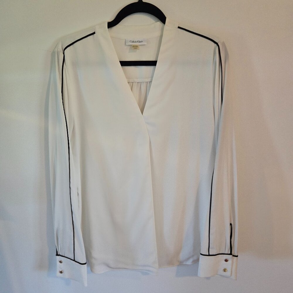 Calvin Klein White blouse with black piping